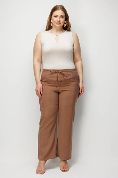 Ekol Elastic Waist Wide Leg Trousers-1604
