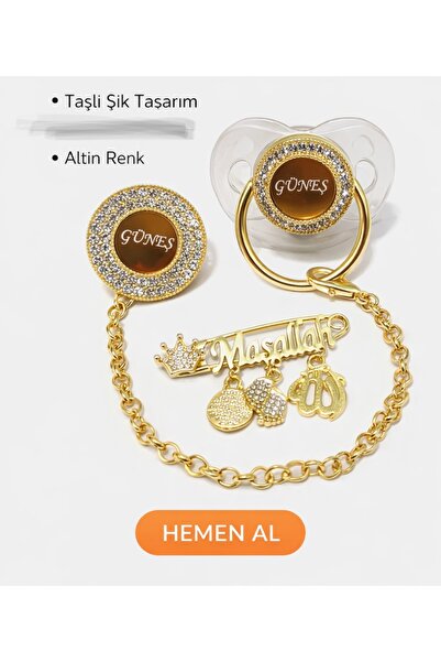 MYESH İSME ÖZEL BEBEK EMZİK & EMZİK ZİNCİRİ & YAKA İĞNESİ SETİ