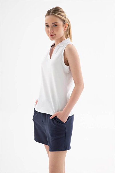 Fashion Friends Γυναικείο αμάνικο μπλουζάκι Polo V-Neck Λευκό 26Y0516K1