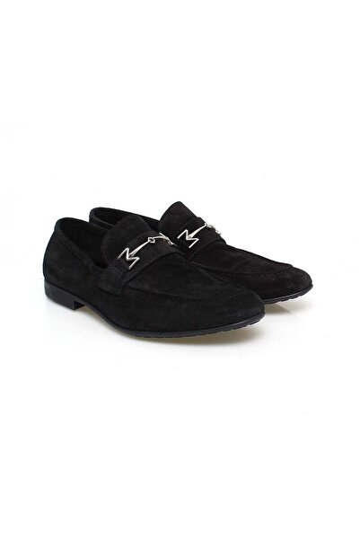 FRANCO CALVANI Black Color Laceless Genuine Leather Suede Men's Shoes