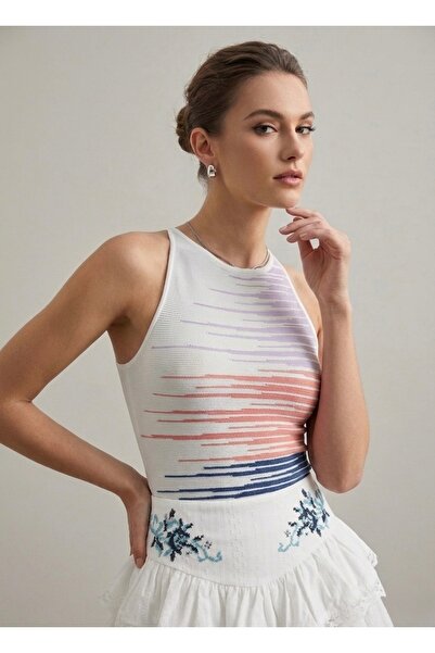 Neden Tekstil Γυναικεία πολύχρωμη πλεκτή μπλούζα με λεπτομέρεια ρίγες και λου...