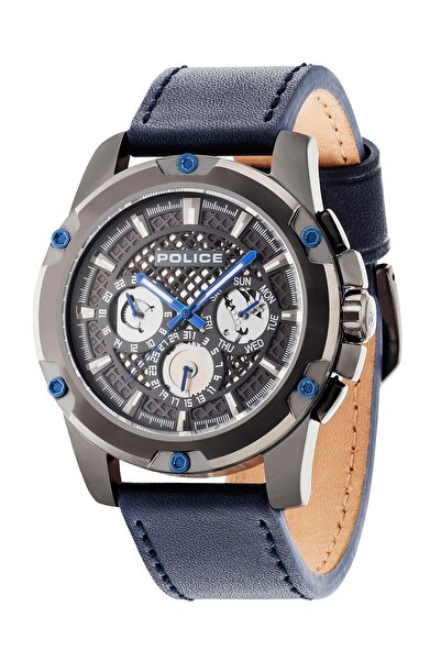 Police Men's Quartz Watch with Grey Dial Analogue Display and Blue Leather St...