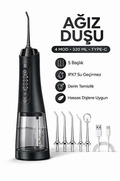 SMAYLİNG Şarjlı Ağız Duşu 320 ML Su Hazneli 4 Modlu Su Geçirmez Taşınabilir O...