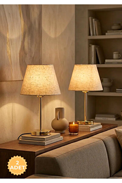 HOMİNG 2'li Set Orijinal Gold Keten Kumaş Abajur Kenar Biyeli Lüks Başlık