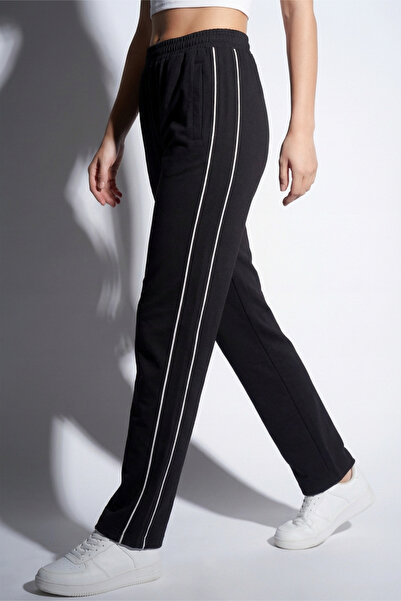 Veleno Γυναικείο μαύρο χτενισμένο βαμβακερό παντελόνι φόρμας με φερμουάρ και ...