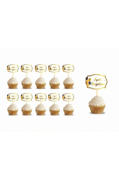DEHAPARTY Toothpick Happy Birthday Foil Printed White Backdrop 10 Pieces Birt...