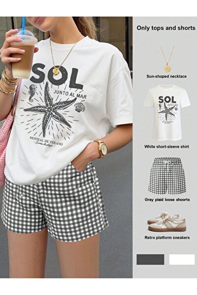 LELVANİ Γυναικείο μπλουζάκι με στάμπα αστερία και κείμενο, λευκό