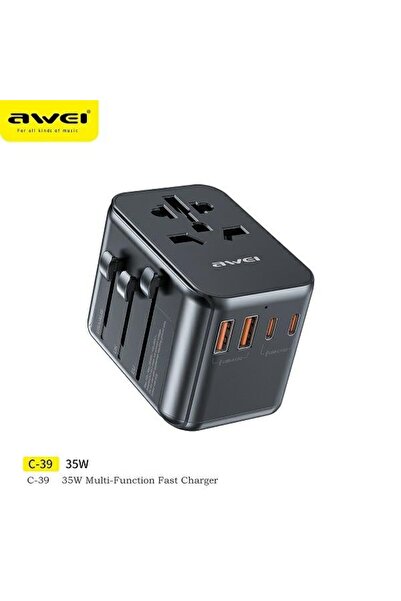 AWEI Încărcător de călătorie C-39 2xUSB-A, 3xUSB-C 35W US/AU/EU/UK negru