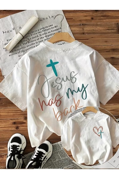 AEMİ Μπλουζάκι Unisex με στάμπα  "Jesus Has My Back " σε μεγάλο μέγεθος και λ...