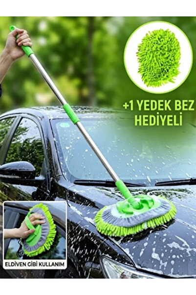 mucit home Araba Yıkama Fırçası Oto Yıkama Mop Mikrofiber Bezli Teleskopik Sa...