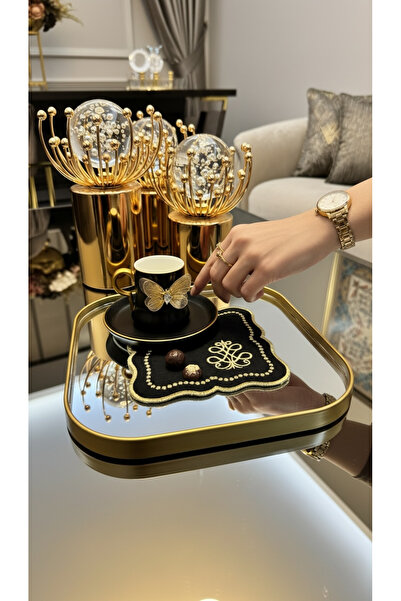 FİNESERVECO Gold Kelebek Detaylı Türk Kahvesi Fincanı(Acar plus)ve Şık Sunum ...