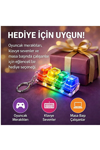Işıklı Klavye Keyboard-Click Sesli Stres Giderici Anahtarlık-KARIŞIK RENK