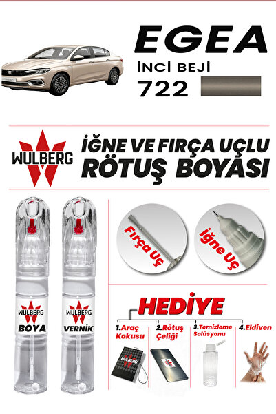 Wulberg Fiat Egea İnci Beji 722 Rötuş Boya 25 ml + Vernik İğne & Fırça Uçlu K...