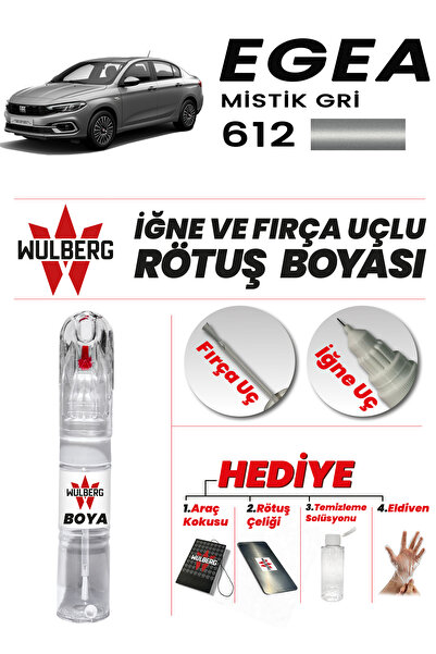 Wulberg Fiat Egea Mistik Gri 612 Rötuş Boya 25 ml İğne & Fırça Uçlu Kalıcı Çi...