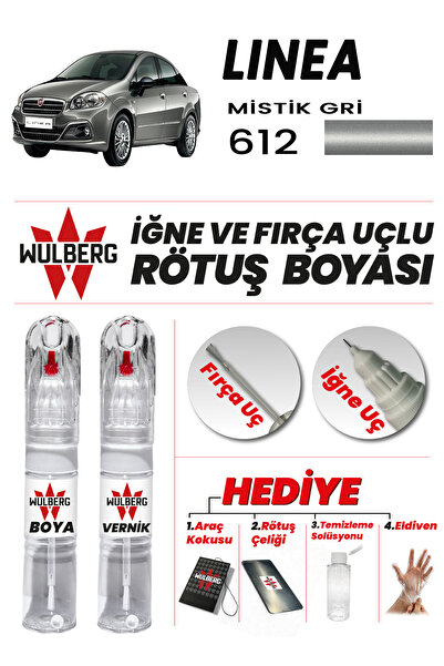 Wulberg Fiat Linea Mistik Gri 612 Rötuş Boya 25 ml + Vernik İğne & Fırça Uçlu...