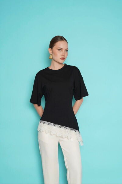 manana fashion Βαμβακερό μπλουζάκι με δαντέλα