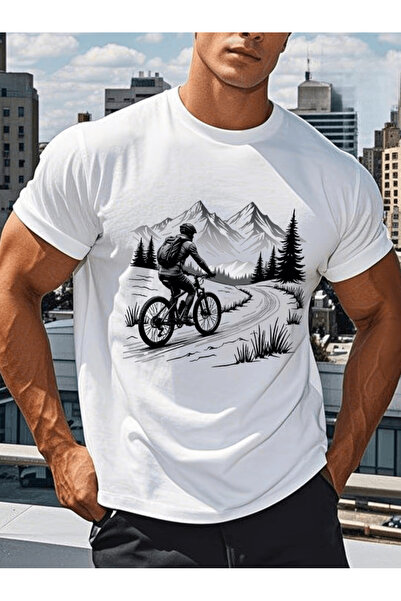 one button Tricou supradimensionat premium cu imprimeu Bay Mountain And Bicyc...