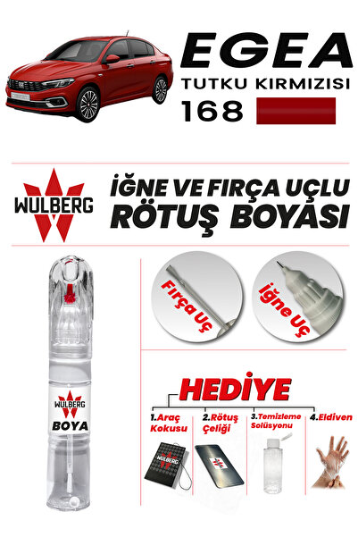 Wulberg Fiat Egea Tutku Kırmızısı 168 Rötuş Boya 25 ml İğne & Fırça Uçlu Kalı...