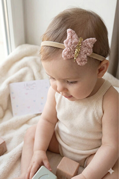 Liliza Accessories Pudra Renk Teddy Kelebek Bebek Bandı