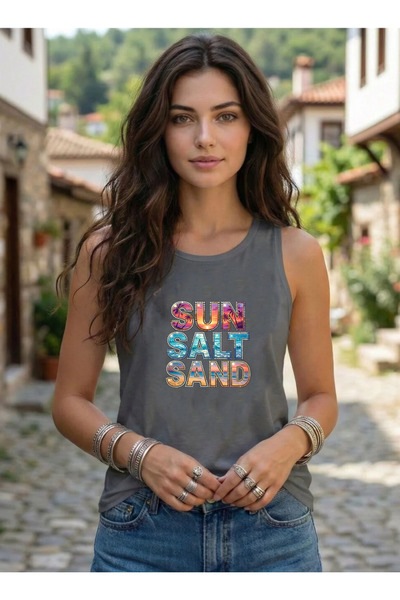 SUNFREE TREND SUMMER Εμπριμέ Αμάνικο Γυναικείο Μπλουζάκι με Λαιμόκοψη Ποδηλάτου