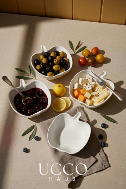 UCCO 4 Pcs Porcelain Bowl Snack Bowl Breakfast Fruit Plate Dessert Presentation Plate 12 cm Breakfast Plate