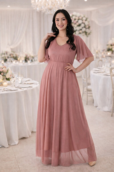 IŞILTI Βραδινό φόρεμα plus size - Ροζ - Basic