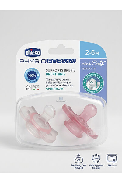 Lilnestore ChicoPhysio Forma Mini Soft 2-6 Ay Kız Bebek 2'!li Pembe Beyaz Emzik
