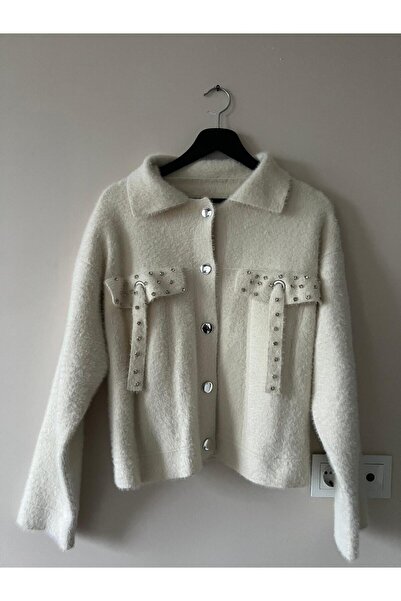 modayaselam Γυναικείο μπουφάν με κουμπιά μπροστά και λεπτομέρειες από πέτρα