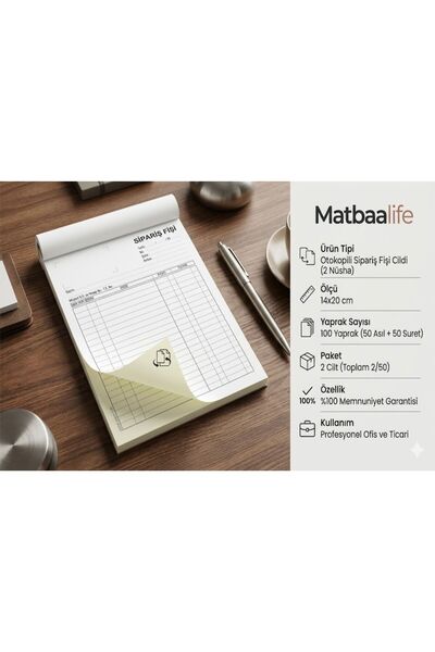 Matbaalife Sipariş Fişi 2/50 Otokopili 14x20 cm (50 asıl 50 suret 100 yaprak)...