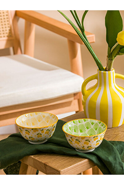 LC Waikiki Rmz Gi̇yi̇m Farkiyla Lemon Printed Porcelain Bowl Set of 2