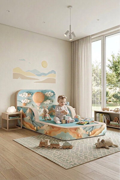 VevonsHome Yeni Nesil Çocuk Yatağı (Montessori Yer Yatağı) Yumuşak Yan Korkul...