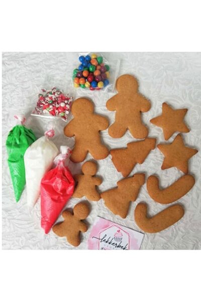 İLGİN HOME El Yapımı 10 Adet Kendin Süsle zencefilli Kurabiye Hazır Royal Icing Krema ve Şekerlemeler