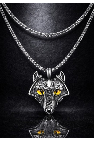 voyageaccessory Stainless Steel Double Layer Chain Wolf Necklace