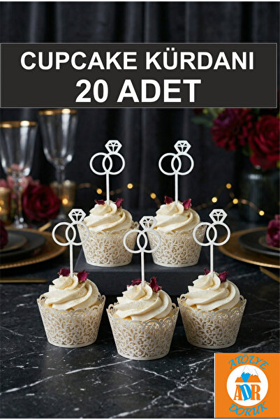 Atölye Doruk Beyaz Yüzükler Nikah Cupcake Kürdanı-Nişan Pastası Söz Masası Sü...
