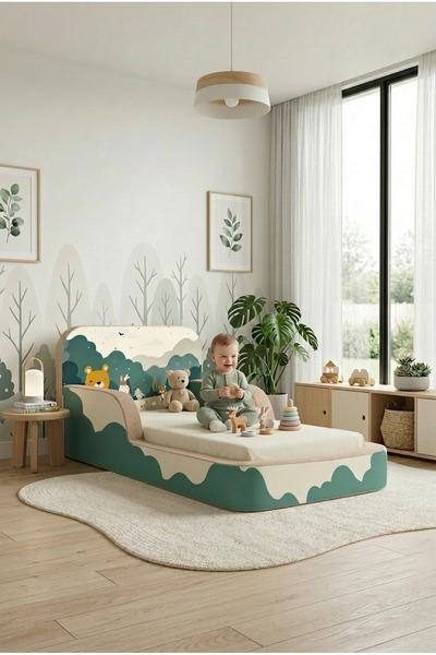 VevonsHome Yeni Nesil Çocuk Yatağı (Montessori Yer Yatağı) Yumuşak Yan Korkul...