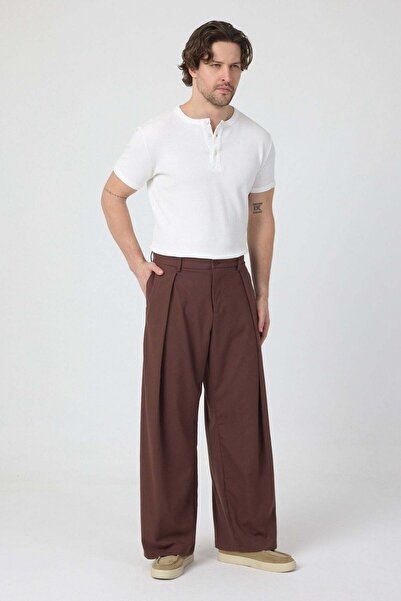 NGR Erkek Pileli Fashion Pantolon Kahve Rengi