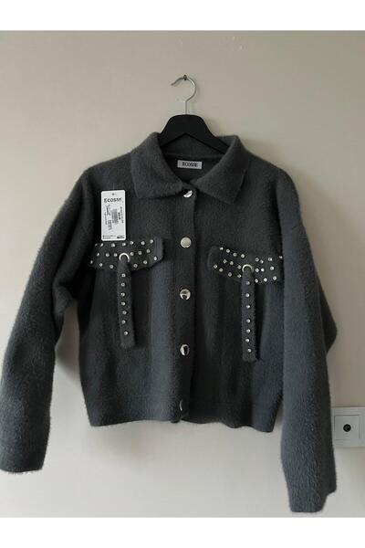 modayaselam Γυναικείο μπουφάν με κουμπιά μπροστά και λεπτομέρειες από πέτρα