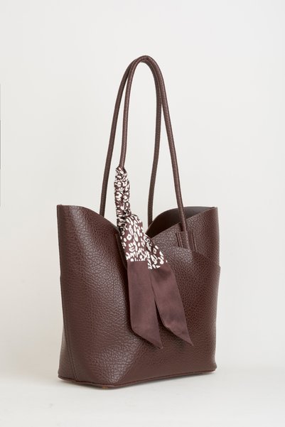 Vivaq Women's Camellia Brown Scarf and Organizer Gift Snap Closure Handbag and Shoulder Bag