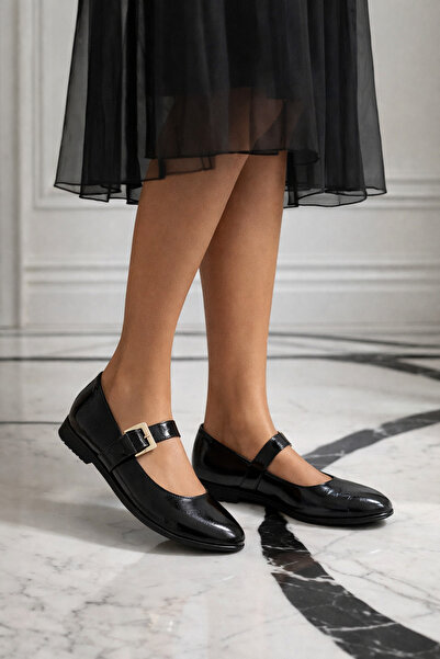 Cameleon Μπαλαρίνες με λουράκι, από γνήσιο λουστρίνι Leya