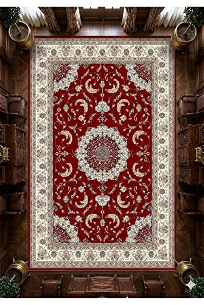 new colourse Klasik Desenli Vintage Pamuk Taban Dokuma Salon Halısı