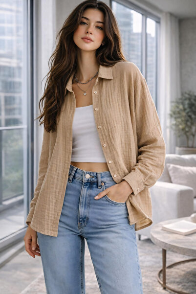 The Cotton Kadın Müslin Oversize Salaş Kesim Düğmeli Gömlek