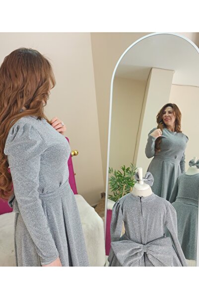 Butik Şık ve Zarif Tasarım: Gümüş Işıltılı Anne - Kız Kombin Elbise Takımı | ...