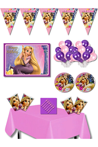 Barbie Rapunzel Doğum Günü Parti Seti 16 Kişilik 35x50 cm Afişli Prenses Kons...