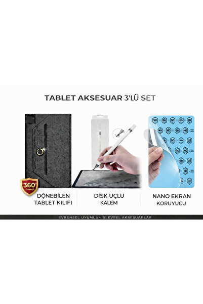 ebulduk Vestel Vtab Z1 Compatible Universal Rotating Stand Tablet Case + Styl...