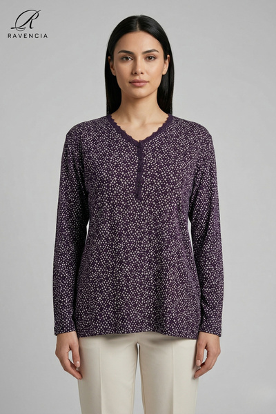 Ravencia Women's V-Neck Star Pattern Printed Stoned Buttoned Lycra Mother Com...