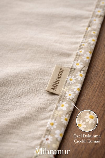 Mihranur Flower Patterned Minimal Linen Prayer Rug Prayer Rug Prayer Beads Gift-Dowry Bundle Umrah and Gift Prayer Rug
