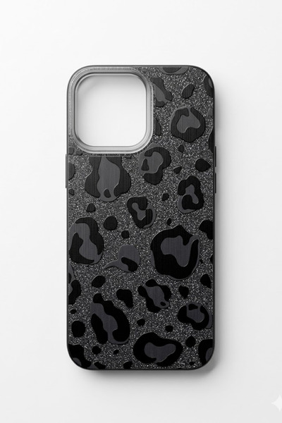 Iphone 15 Pro Max Leopard Pattern Glitter Phone Case Transparent Shock Absorbing Stylish Protection