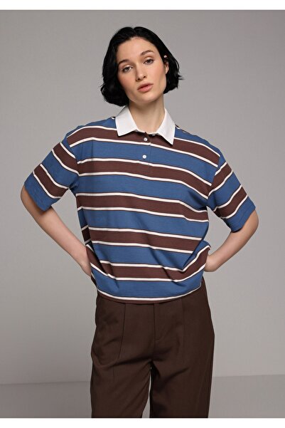 Colin's Γυναικείο μπλουζάκι με κοντό μανίκι, ριγέ, σε σκούρο μπλε, με λαιμόκο...