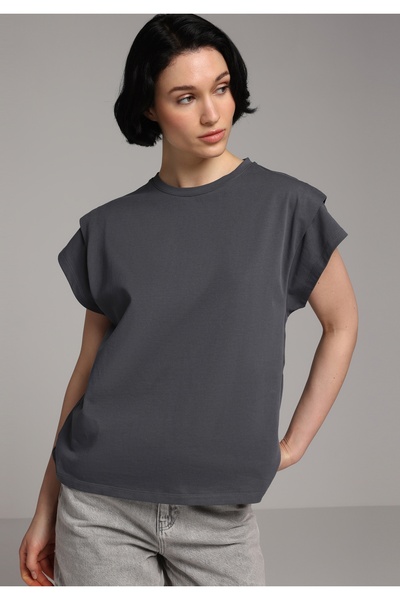 Colin's Γυναικείο κοντομάνικο μπλουζάκι ανθρακί με στρογγυλή λαιμόκοψη και κα...