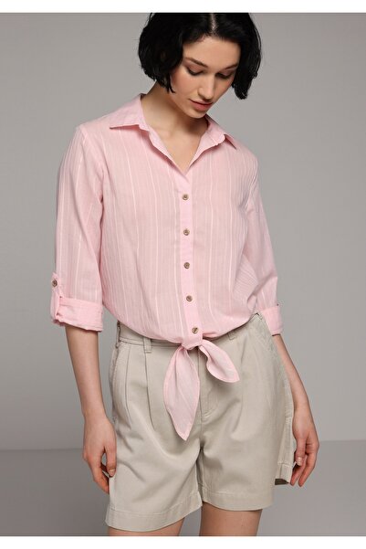 Colin's Fashion Fit Shirt Neck Düz Γυναικείο Πορτοκαλί Πουκάμισο με Σούρες